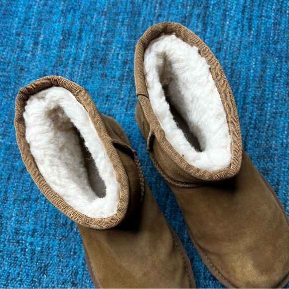 UGG Classic Mini Rubber Logo Fleece Lined Booties in Chestnut Brown - Picture 5 of 10